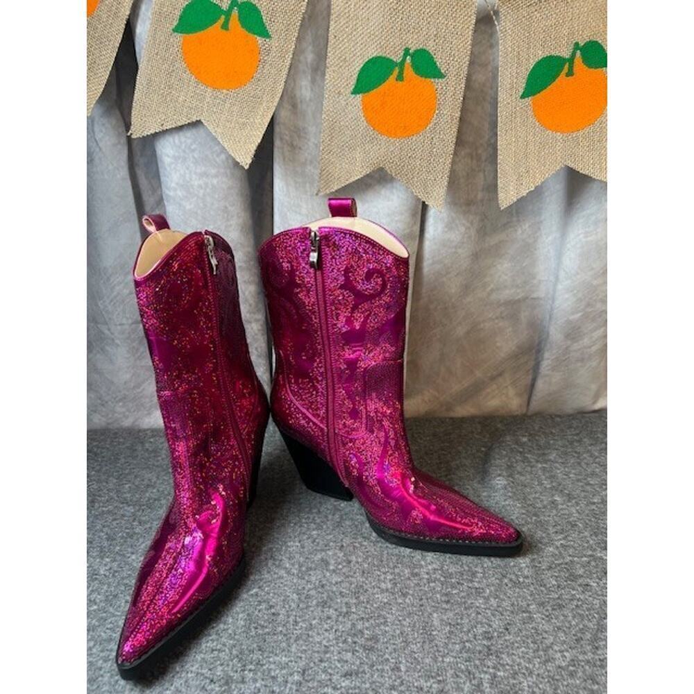 Azalea Wang Merril Sequin Pink Fuchsia Western Boots Size 7.5 - Picture 5 of 9